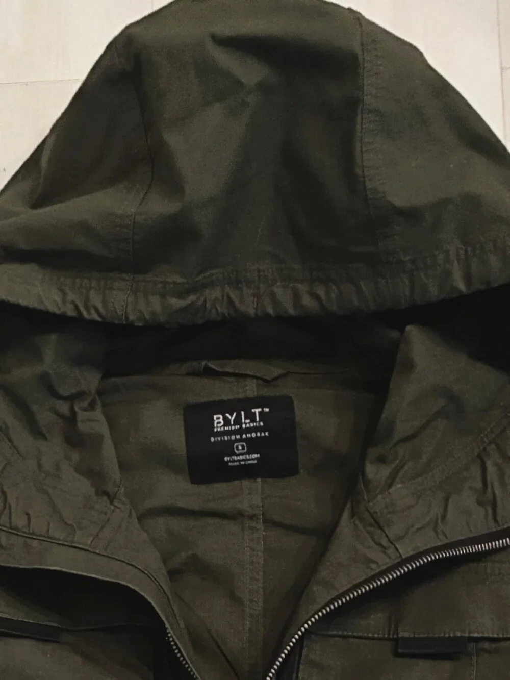 BYLT Basics Division Anorak Pullover Jacket Olive Green Hooded Utility Men’s S - Picture 4 of 5